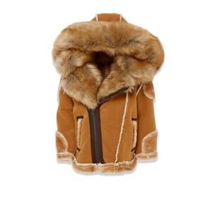 NWT Jordan Craig 2T SHEARLING MOTO JACKET Detachable Hood & Collar Unisex Brown